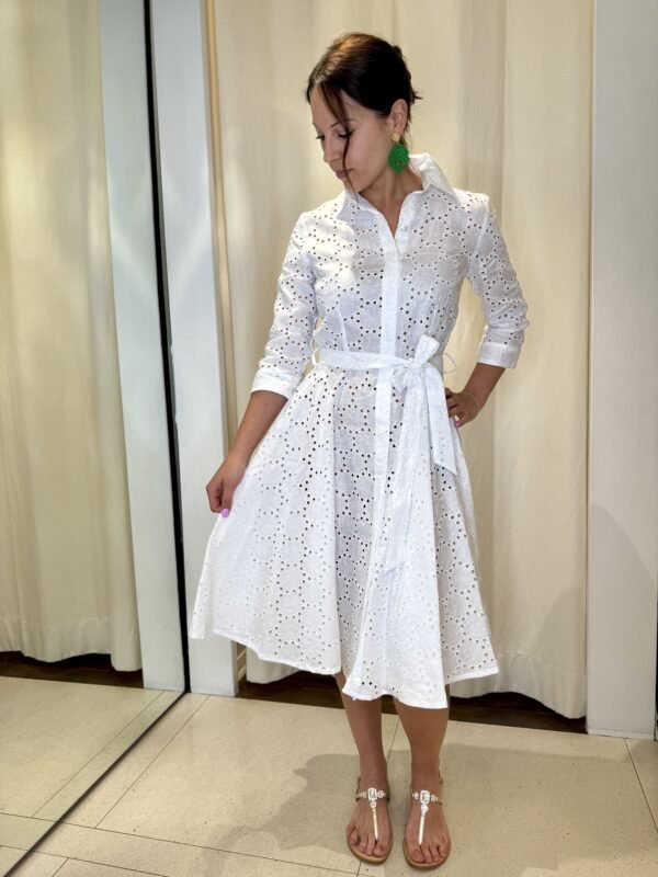 Abito lino midi bianco - Collezione Sangallo - immagine 3