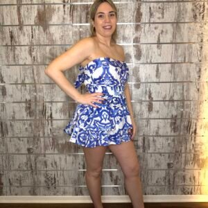 Abito fascia corto lino Maiolica Blue