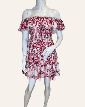 Abito corto spalla fru fru maiolica rossa